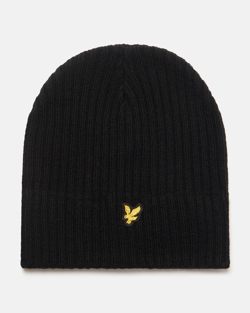 LYLE & SCOTT KNITTED RIBBED BEANIE TRUE BLACK